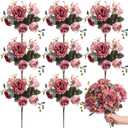 Yunsailing 8 Packs Artificial Peony Flowers Faux Silk Hydrangea Bouquet Vintage Wedding Home Table for Door Decor Reusable Bouquet of Rose Flowers for Valentine Wedding Birthday Party(Dark Pink)