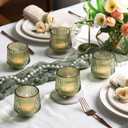 LAMORGIFT 6 Pcs Large Green Candle Holder for Wedding Table Decor-3.15"×3.15" Green Votive Candle Holders for Rustic Wedding Centerpieces, Bridal Shower Decor, Tea Party Decorations