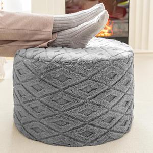 Round Pouf Ottoman 20x20x14 Inches Boho Poof Home Decor Floor Pouffe Ottoman Foot Rest for Couch Sofa Bean Bag Chairs Living Room Bedroom Light Gray