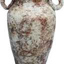 Roro 7-Inch Rustic Brown Handmade Ceramic Vase with Handles, Antique Style, Artisanal Pottery, Indoor and Outdoor Use