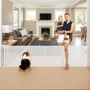 Reinforced 28 Inch Tall Retractable Baby Gates for Dogs - Easy Step Over, 100" Extra Wide Baby Gate with Support Rods, Indoor Mesh Dog Gates for The House Outdoor Retractable Gate Small Pet Gate/White