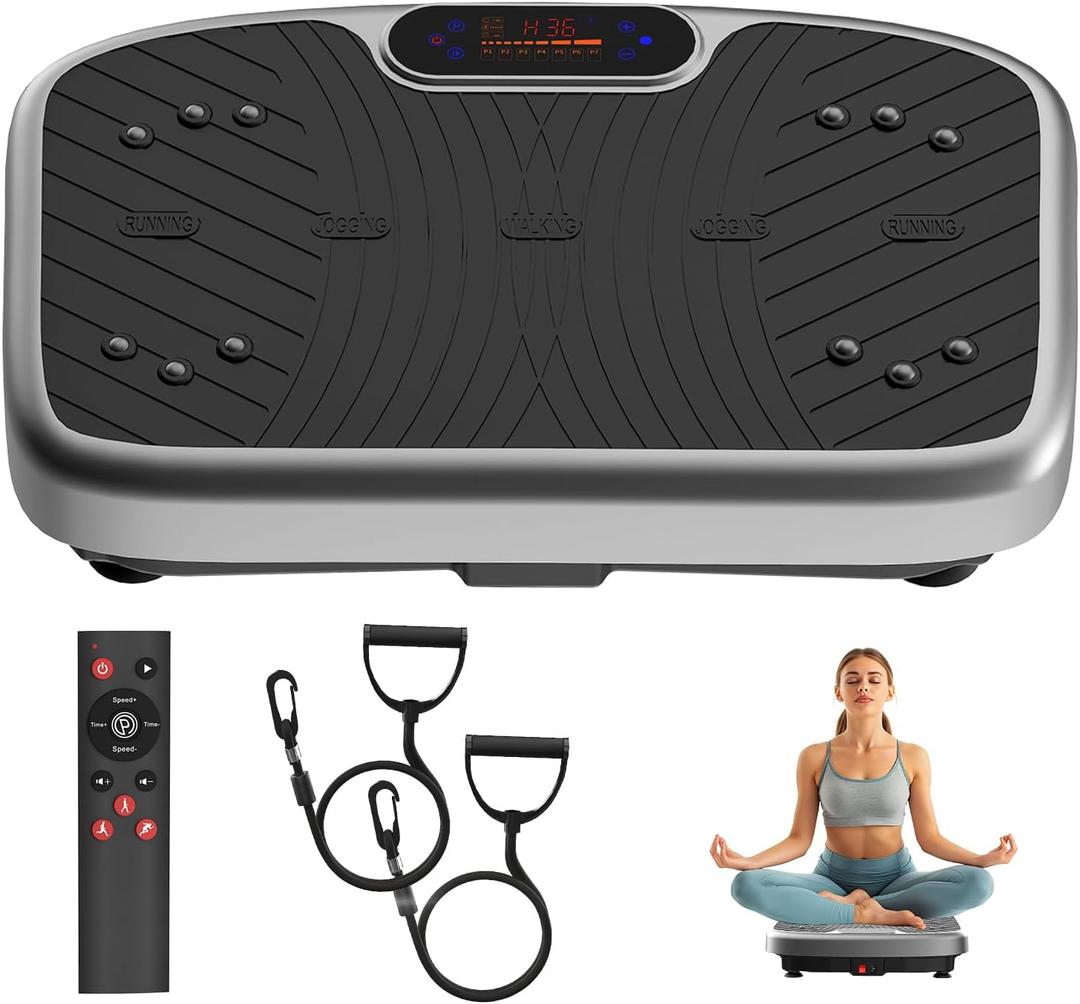 Vibration Plate Exercise Machine, Vibrating Plate Platform for Lymphatic Drainage with 200 Adjustable Speeds, Power Vibration Plate for Weight Loss & Fitness, Supports Weight 450 Lbs (Gray)