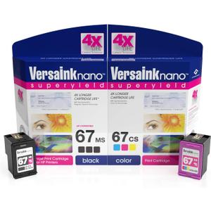 VersaInk-Nano HP 67 MS MICR Black Ink Cartridge for Check Printing & VersaInk-Nano 67 CS Tri-Color Ink Cartridge Pack, Cyan