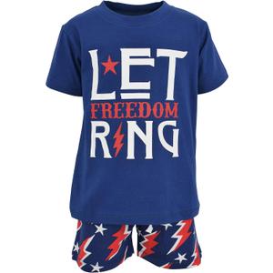 Boys 2pc Shorts Set Outfit Short Sleeve Shirt with Bold Applique Print and Shorts (8 Years, Let Freedom Ring)