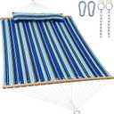 2 Person Hammocks for Outside, Double Quilted Fabric Outdoor Hammock with Spreader Bar, Large Removable Pillow, Storage Pockets, Carabiners, Max 475 lbs Capacity (Catalina Beach)
