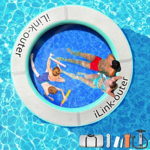 iLink-outer 8FT Inflatable Water Hammock-Inflatable Floating Ring for Max 6-10 Kids and Adults with Air Pump-Easy Stores & Inflation-Sturdy Non-Slip Fabric,Easy to Clean, Large