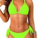 Women Halter Bikini Set - Two Piece Triangle Swimsuit Tie Bathing Suit 2025 Cute Swimwear (Large, Neon Green)