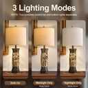 BOBOMOMO 27.25 Antique Gold Table Lamps Set of 2 Farmhouse Bedside Lamps with Night Light & USB A+C Ports, Vintage Lamps for Bedroom, Living Room, Entryway, Nursery, Reading Nook(Bulbs Included