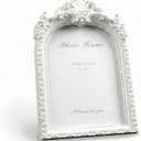 Cuspin 6x8 White Arched Picture Frame, Vintage Elegant Decorative Frame | Glass front, handcrafted resin, wall hanging and tabletop display, elegant retro home decor, wedding decor