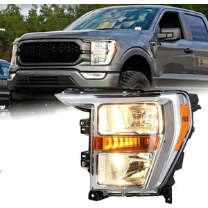 Halogen OEM Style Chrome Bezel Headlight Assembly Compatible with 2021-2023 Ford F150 F-150 XL/XLT Left Driver Side ML3Z-13008-K FO2503409