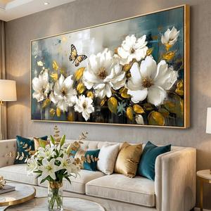 Wall Art Modern Flower Artwork Paintings White Blossom Gold Leaf Butterfly Landscape Picture wall Decor for Living Room Bedroom Kitchen 20"x40" with Framed