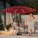 JEAREY 3 Tiers Patio Umbrella with Solar Lights 9ft Outdoor Market Table Umbrellas with Push Button Tilt for Outside Pool Garden, Red