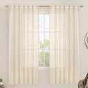 LAMIT Beige Linen Curtains 72 Inches Long 2 Panels for Living Room Faux Linen Textured Light Filtering Drapes Back Tab and Rod Pocket Boho Neutral Panels for Bedroom/Dining Room, 52 x 72 Inch