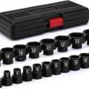 EMENTOL 19 Pieces 3/8" Drive Low Profile Nano Impact Socket Set, 6mm-24mm, Metric Stubby sockets, CR-MO