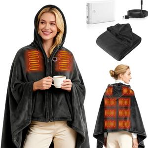 Heated Blanket Battery Operated Cordless Portable Heated Shawl,61" x 31" Electric Throw Blanket with 3 Fast Heating Levels,with Rechargeable Power Bank, Winter Gift for Women