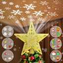 Christmas Tree Topper Projector Lights with 6 Projection Modes, Gold Star Christmas Tree Topper with Built-in LED Projector, Dynamic Projection for Christmas Party Holiday Decoration