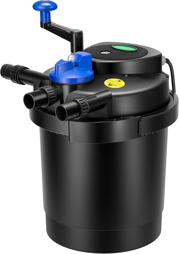 VIVOGROW Bio Pressure Pond Filter, with 13W UV-C Light, 1580 GPH Suitable for Koi Ponds up to 800 Gallons or Landscape Pools up to 1600 Gallons