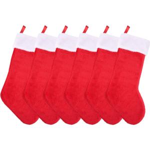 6 Pack Christmas Stockings Red and White Plush Fireplace Hanging Velvet Stockings for Christmas Decoration Supplies, 20 Inch