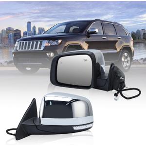 Driver Side Mirror Compatible with 2011-2021 Jeep Grand Cherokee,2022 Jeep Grand Cherokee WK Mirrors with Heated,Power Folding,Blind Spot Detection,Turn Signal Light,13Pins,Chrome