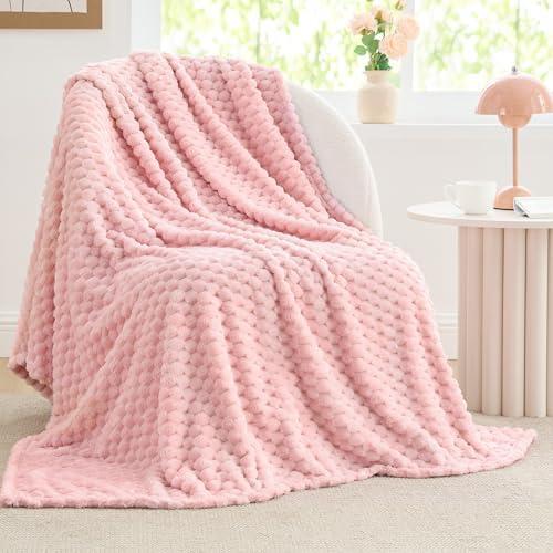 Fleece Decorative Blanket - 3D Jacquard Pink Throw Blankets for Women's Couch & Bed, Soft and Cozy Warm Plush Fluffy Blanket, Cute Birthday Gift for Women, 50x60 Inches