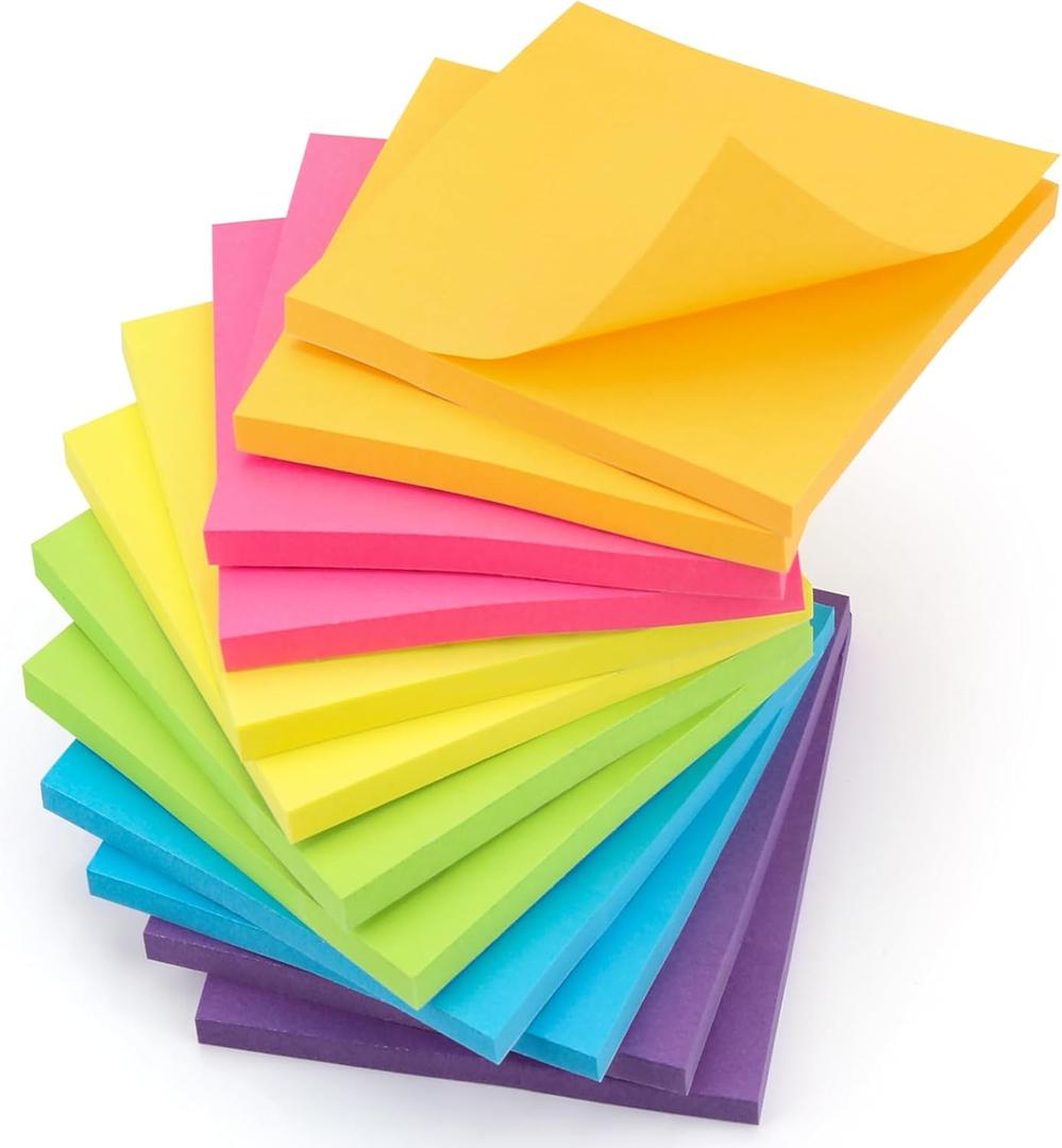 YISAN Sticky Notes 3x3 Inch, Bright Colors,12 Pads Self-Stick Pad,50 Sheet/Pad for Office,Home,71136