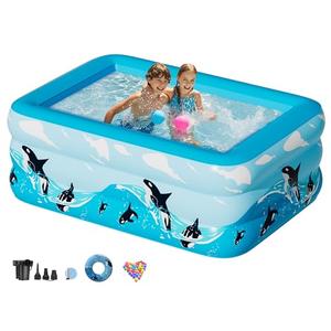 Inflatable Family Pool with Electric Pump, Portable Blow Up Pool,Backyard Kiddie Pools Suit for Kids and Adult, Indoor& Outdoor, Garden and Backyard Summer Water Party 59 * 41 * 20in (Killer Whale)