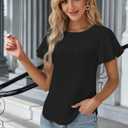 DeXianLai Women's Dressy Casual Tops Business Work Blouses Trendy Vacation Outfits Short Sleeve Business Tshirts Black L