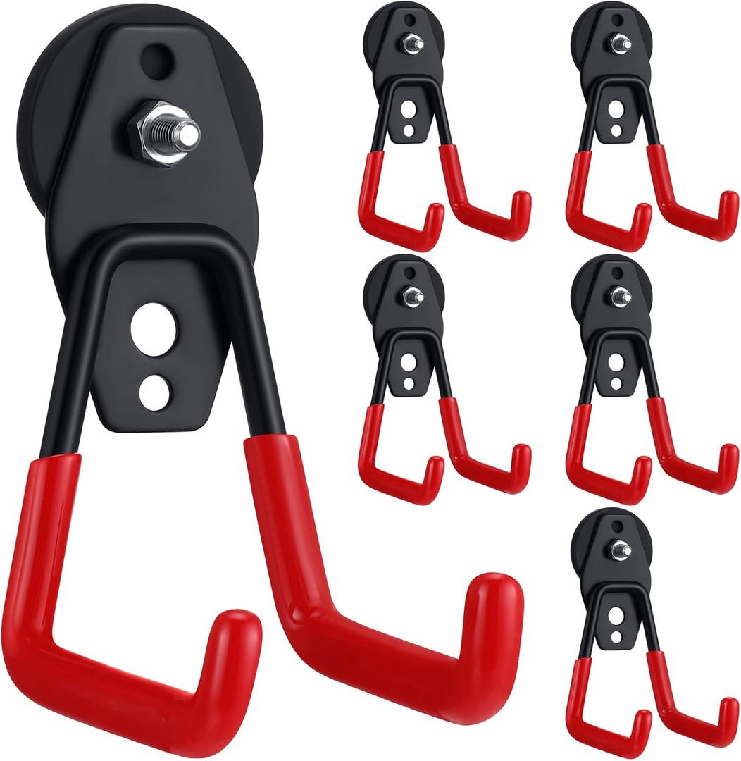 Landhoow 6 Pcs Large Magnetic Hooks Heavy Duty Garage Magnet Hooks Strong Storage Utility Magnetic Hangers with Anti Slip Rubber Coating for Indoor and Outdoor Hanging (Red)