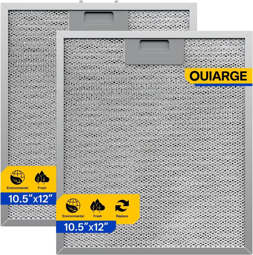 W10169961A Whirl-pooll Aluminum Range Hood Filters 10.5" x 12.5" -Layer Aluminum Mesh Hood Vent Filter, Universal Cooker Hood Metal Mesh Filter Blocks Grease & Filters Air2 Pack