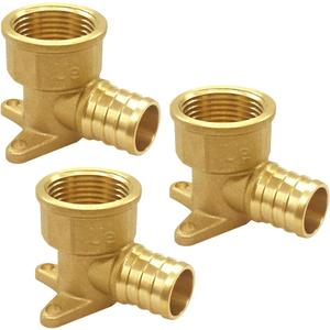 Uenede 3PCS LF Brass 1/2 Inch PEX Barb to 3/4 NPT Female with Drop Ear 90 Degree Elbow Coupling Pipe Crimp Fitting