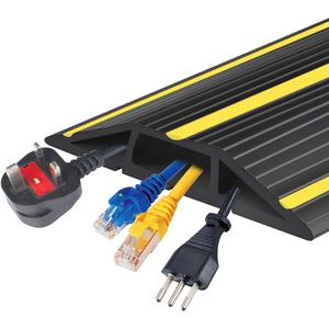 20Ft Cord Covers for Wires on Floor, 3-Channel Floor Cord Cover with Anti-Slip Base & Yellow Warning Strips, Extension Cord Covers for Floor, Ideal for Home, Office, Outdoor Use