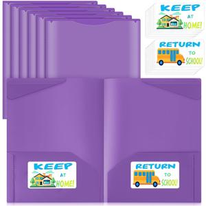 Henoyso 24 Pack Take Home Folders with 2 Pockets and Tabs, Plastic Classroom Communication Homework Folder School-to-Home with Clear Front Pocket for Students Parent Teacher Connector (Purple)