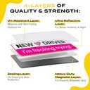 2 x 3-Pack HEY-OKEY New Driver Magnet for Car  Metal Only (Not for Plastic/Aluminum)  Funny Pink Please Be Patient Reflective Magnetic Bumper Sticker  Removable Rookie Safety Signs  10 x 3.5 in