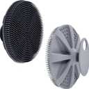 INNERNEED Food-Grade Soft Silicone Body Scrubber Shower Brush Handheld Cleansing Skin Brush, Gentle Exfoliating and Lather Well (Black+Gray)