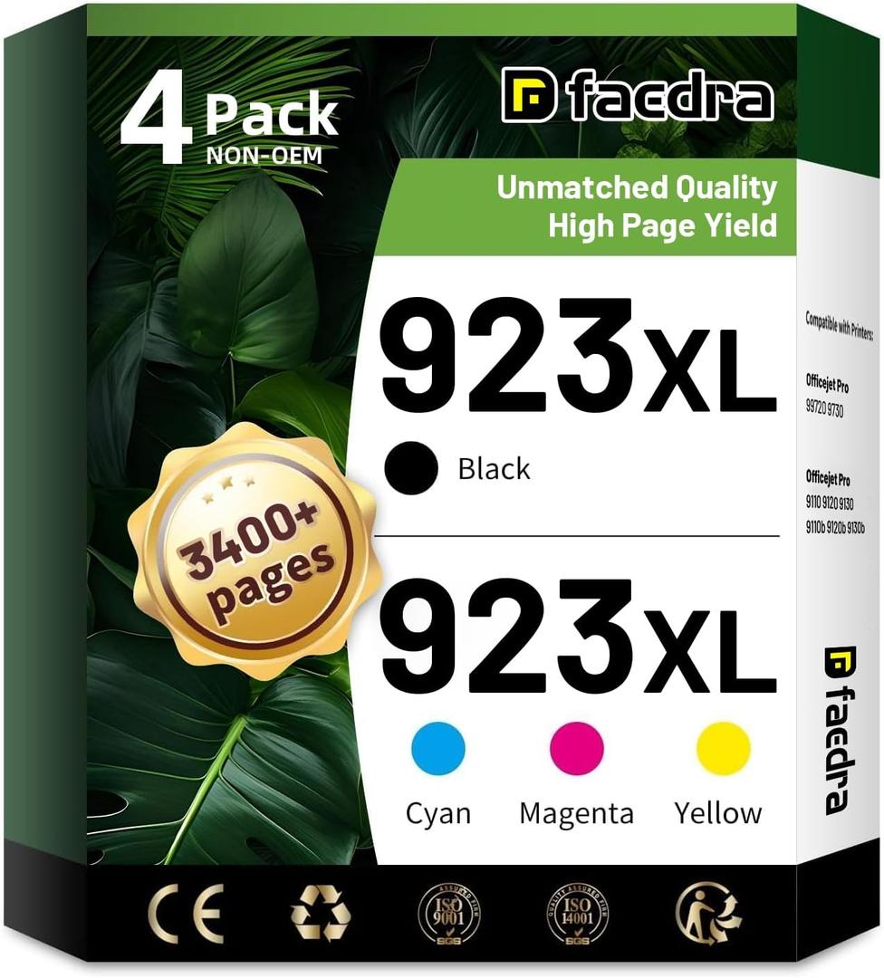 923XL 923e Ink Cartridges Compatible for HP 923XL 923 XL 923 Ink Cartridges for HP Printer OfficeJet Pro 8120 8122 8130e 8135e 8138e 8139e 9130 8122e 8120 8124e 8132e 8125e Ink (4Pack)