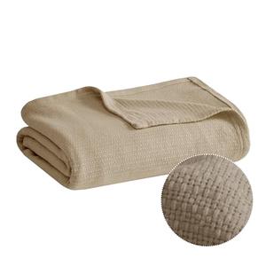 Blanket Khaki 108x90" King Size Basketweave Premium Soft Cozy 100% Cotton For Bed, Couch or Sofa