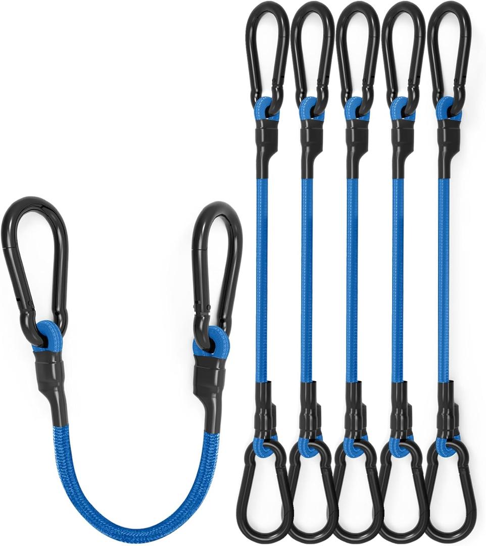 8 Pcs 48 Inch Heavy Duty Carabiner Bungee Cord Outdoor with 190 Lbs Max Break Strength, Bungee Straps with Upgraded Carabiner Hooks for Luggage Rack, Cargo, Hand Carts, Bike, Camping, etc (Blue)