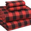 RUVANTI Flannel Sheets Queen Size - 100% Cotton Double Brushed Bed Sheets, Deep Pockets 16 Inches Queen Sheet Set, All Seasons Breathable & Extra Soft - Warm & Cozy, 4 Piece, Red & Black Plaid