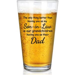 Futtumy Son in Law Gifts from Father in Law Mother in Law, Fathers Day Gift for Son in Law, Son-in-law Christmas Gifts, Funny Beer Glass for Son-in-laws New Dad Dad to Be, 15 Oz