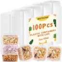 100 Pack Square Sauce Cup with Hinged Lids, 2 oz Plastic Souffle Cups, Disposable Clear Leak Proof Portion Cups for Various Sauces Food Samples Condiment Storage Crafts (2oz)