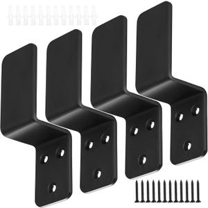 1.5x2.5 Door Barricade Brackets, 4 Pcs Drop Open Bar Security Door Barricade, Heavy Duty Z-Shape Black Bar Security Door Lock Brackets Fits 1.5x2.5 Boards, Home, Barn, Gate, Shed, Garage Security