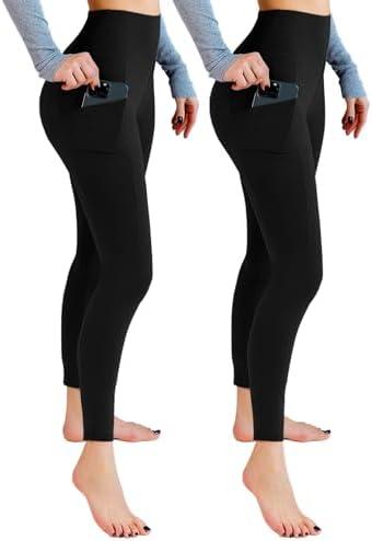 Leafigure 2 Pack Leggings with Pockets for Women, High Waisted Soft Leggings for Yoga Gym, L/XL