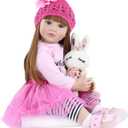 Angelbaby Adorable Reborn Toddler Doll Soft Body Real Life Long Hair Princess Hair, 24inch Handmade Silicone Reborn Baby Doll Sets and Doll Clothes (Pink -2006)