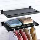 Blulu 2 Pack Slatwall Shelf, 23. 6x11. 8 Inch Wooden Wall Shelves with Metal Rectangular Tubing U Shaped Hanger Slatwall Shelving Organizer Accessories for Home Retail Display (Black), 22 x 10.2 x 0.35 inches