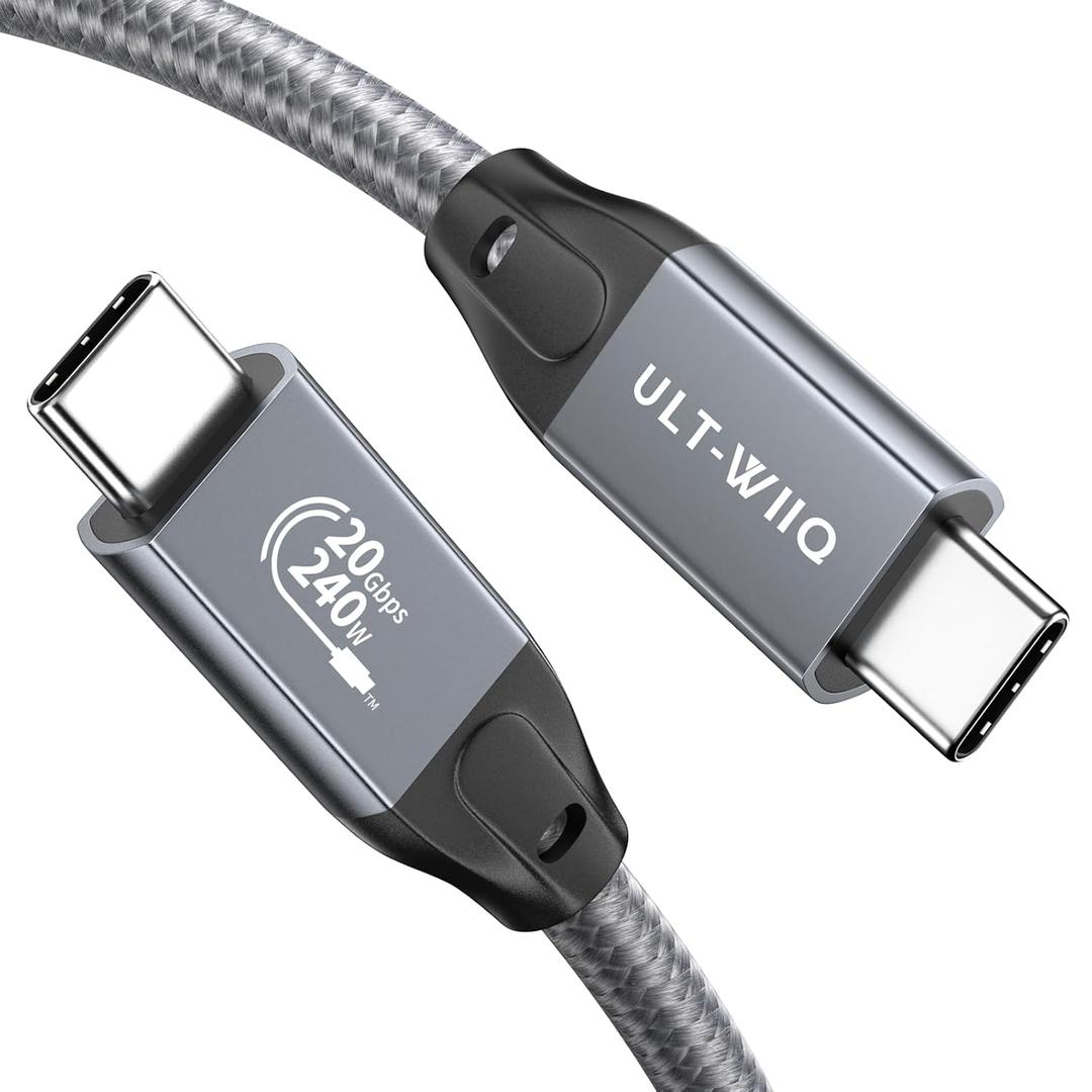 ULT-WIIQ 1FT Nylon Braided USB C to USB C 3.2 Gen2x2 Video Cable for Monitor, 8K@30Hz 4K@144Hz/60Hz Display Cable, 20Gbps Data Transfer, PD 3.1 Supports 240W Fast Charging, for Laptop, PC, SSD
