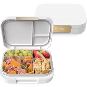 Bentgo Modern - Adult & Teen Bento Lunch Box; 3-4 Compartments, Leak-Resistant, 5.5 Cup Capacity/44 fl oz, Improved Locking Clips, Reusable, BPA-Free, Dishwasher/Microwave Safe Tray (White)