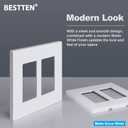 (5 Pack) BESTTEN USWP6 Matte Snow White Screwless Decorator Wall Plate, 2-Gang Outlet Cover, Decor Switch Face Plate, H4.69 x W4.73