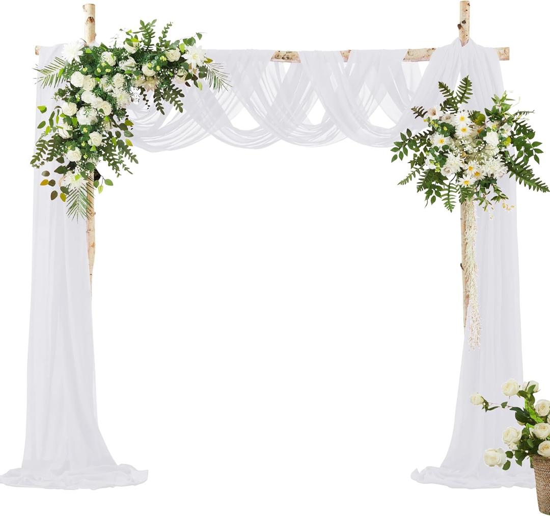 VACVELT Wedding Arch Draping Fabric - White Chiffon, 1 Panel Sheer Drapes - 30 Inch x 20ft Chiffon Backdrop Curtain - Outdoor Sheer Drapery for Ceremony Party Ceiling