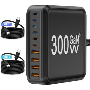 iPhone 17 Charger Fast Charging USB C Charger Block,10 Port USB C Charging Station with 6FT/10FT Cables, 45W Type C Charger for iPhone 17 16 15 Pro Max Plus, Galaxy S25 S24 S23, iPad Pro/Air, Tablet