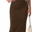 Simplee Womens Summer Bodycon Maxi Dress Ruched Sleeveless Elegant Ribbed Wedding Guest Cocktail Formal Long Dresses(Coffee Brown, Medium)